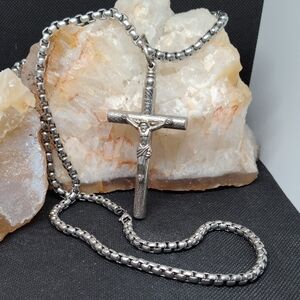 Silver Crucifix Whistle Pendant Necklace